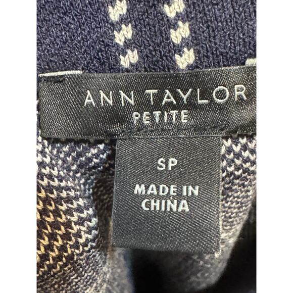 Ann Taylor· Small Petite · Navy Cream Grid Knit Dress · Mock Neck · Sleeveless - Picture 3 of 7